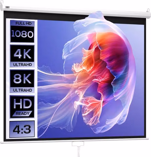 Schermo di proiezione formato 4:3 home theater 244 x 183 cm altezza regolabile fissaggio a parete moderno ed elegante in poliestere bianco 21_0000008