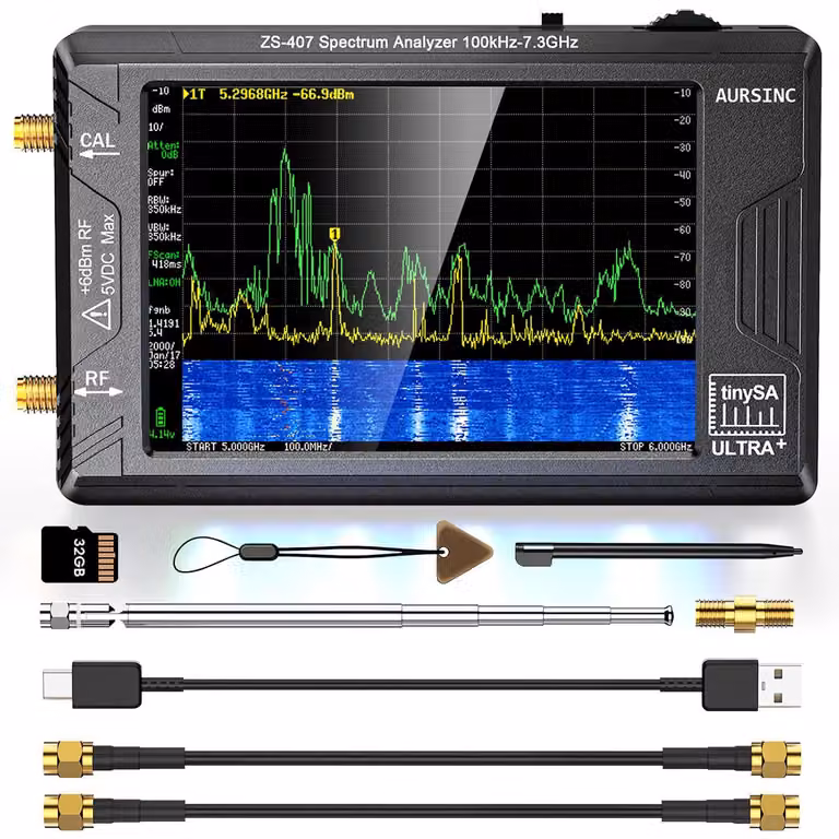 Analizzatore di spettro da 100 kHz a 7,3 GHz, display da 4 pollici, portatile, 2-in-1