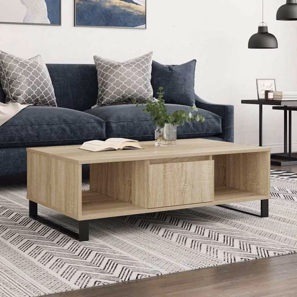 Tavolino da salotto vidaXL in legno e metallo color rovere, L 104 cm x P 60 cm x H 35 cm