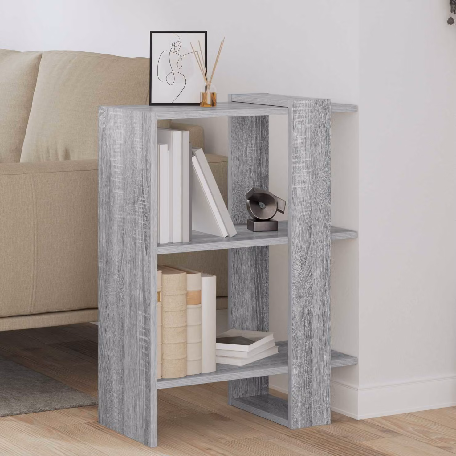 Libreria a 2 livelli vidaXL in MDF grigio, L 52 cm x P 25 cm x H 71,5 cm