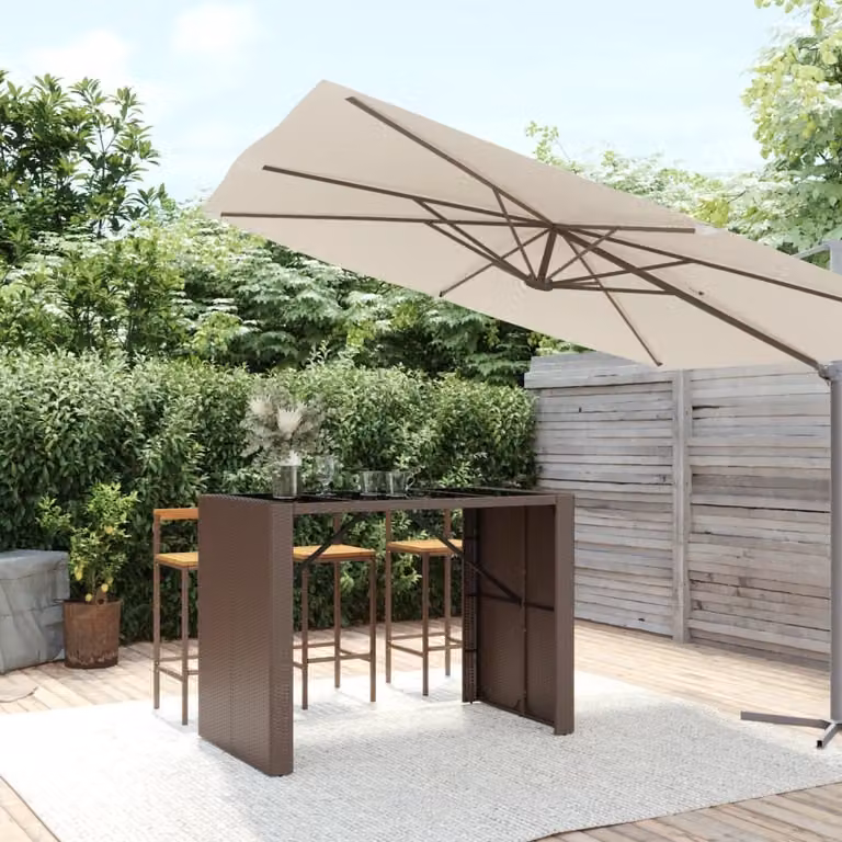 The Living Store Tavolo da bar con piano in vetro marrone 145x80x110 cm in poly rattan