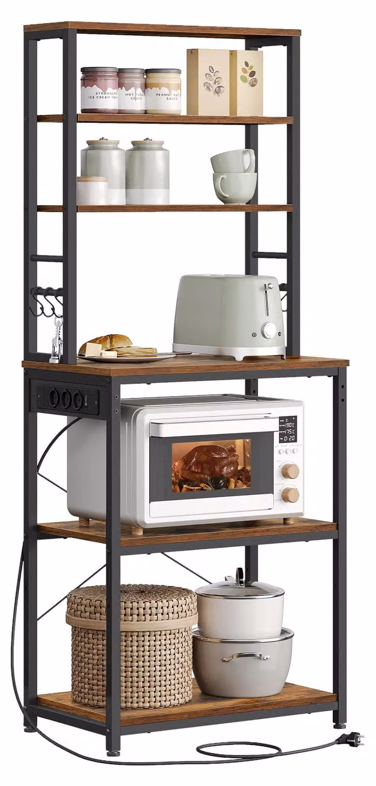 VASAGLE, scaffale da cucina con prese elettriche, 6 ripiani, 40 x 60 x 167 cm