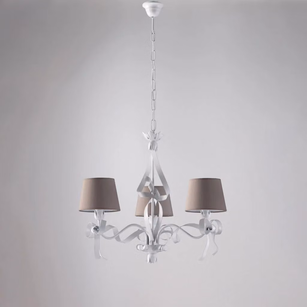 Lampadario Shabby Chic Lucy BeLight Bianco con 3 Luci e Paralumi Beige e Grigio, Altezza Regolabile – 2