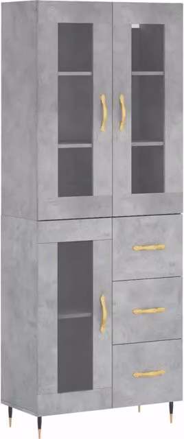 Credenza | Madia | Buffet da pranzo | Armadio da pranzo Grigio Cemento 69,5x34x180 cm in Legno Multistrato