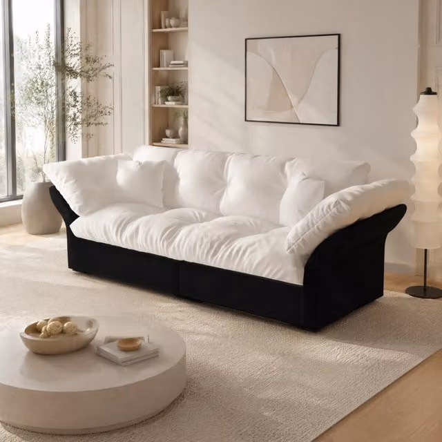 Divano letto estraibile 3 in 1 154x203 cm in velluto beige con 2 cuscini HOMVRA
