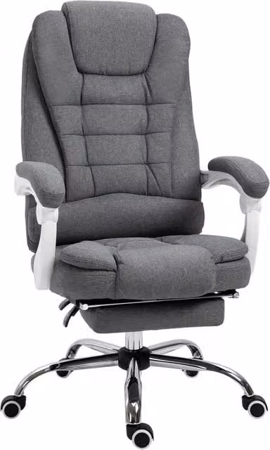 Sedia Poltrona Operativa da Ufficio GIORDANOSHOP Reclinabile con Poggiapiedi Estraibile e Appoggiatesta in Tessuto Grigio L: 120 cm, P: 70 cm, H: 123 cm – 1