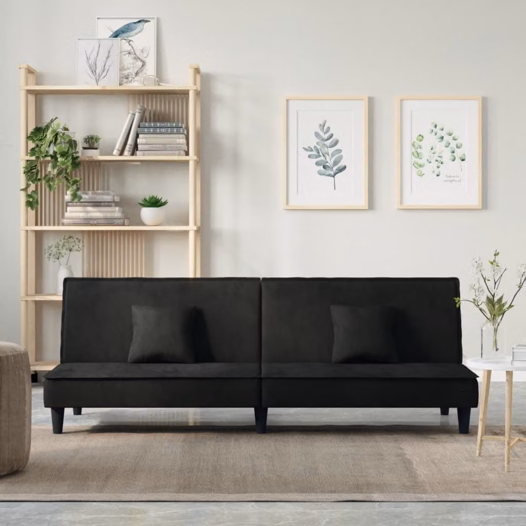 Divano Letto Click Clack vidaXL in Velluto Nero con Cuscini, Moderno e con Funzione Letto, L/P/H: 200 x 100 x 70 cm