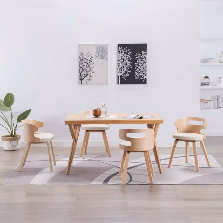 Set di 4 sedie da pranzo vidaXL in legno curvato e similpelle color crema e beige
