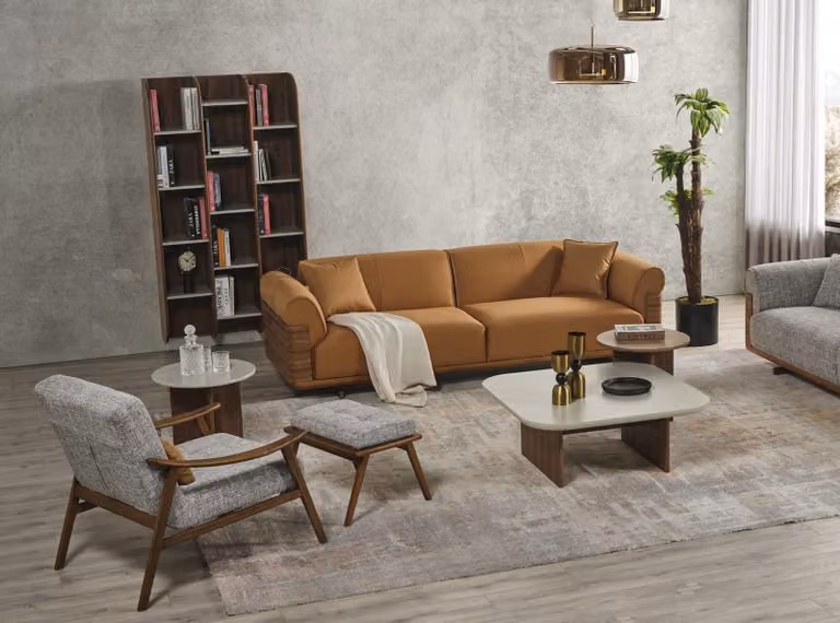 Sofagarnitur Komplette Polstersofa Braun Dreisitzer Sessel Modern 3tlg