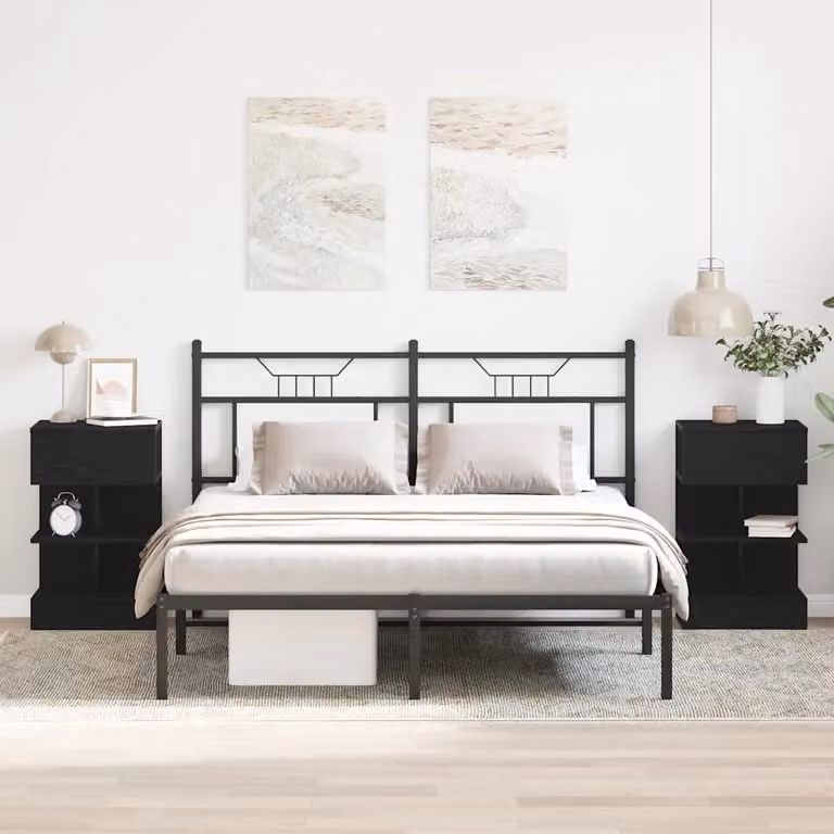 Set di 2 Armadi da Notte vidaXL in MDF Rovere Nero, L 40 cm x P 35 cm x H 65 cm