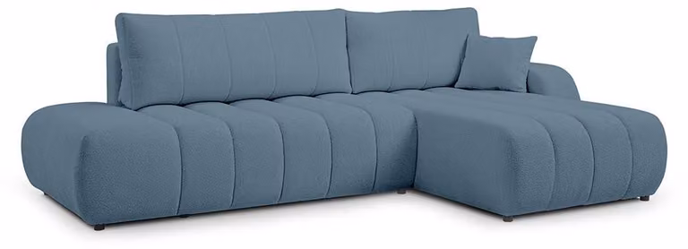 Divano angolare con funzione letto, modello Baloa, lato destro, colore grigio-blu