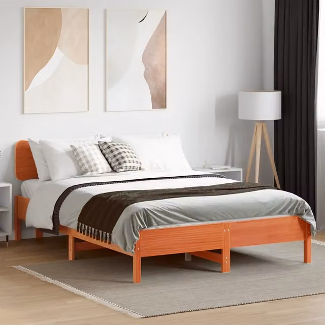 Giroletto senza Materasso-Struttura Letto Marrone Cera 150x200 cm Legno di Pino 711417