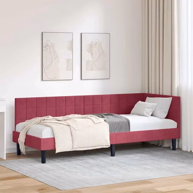 Cornice del letto ad angolo vidaXL in velluto rosso, L/P/H: 200 x 80 x 72 cm – 1