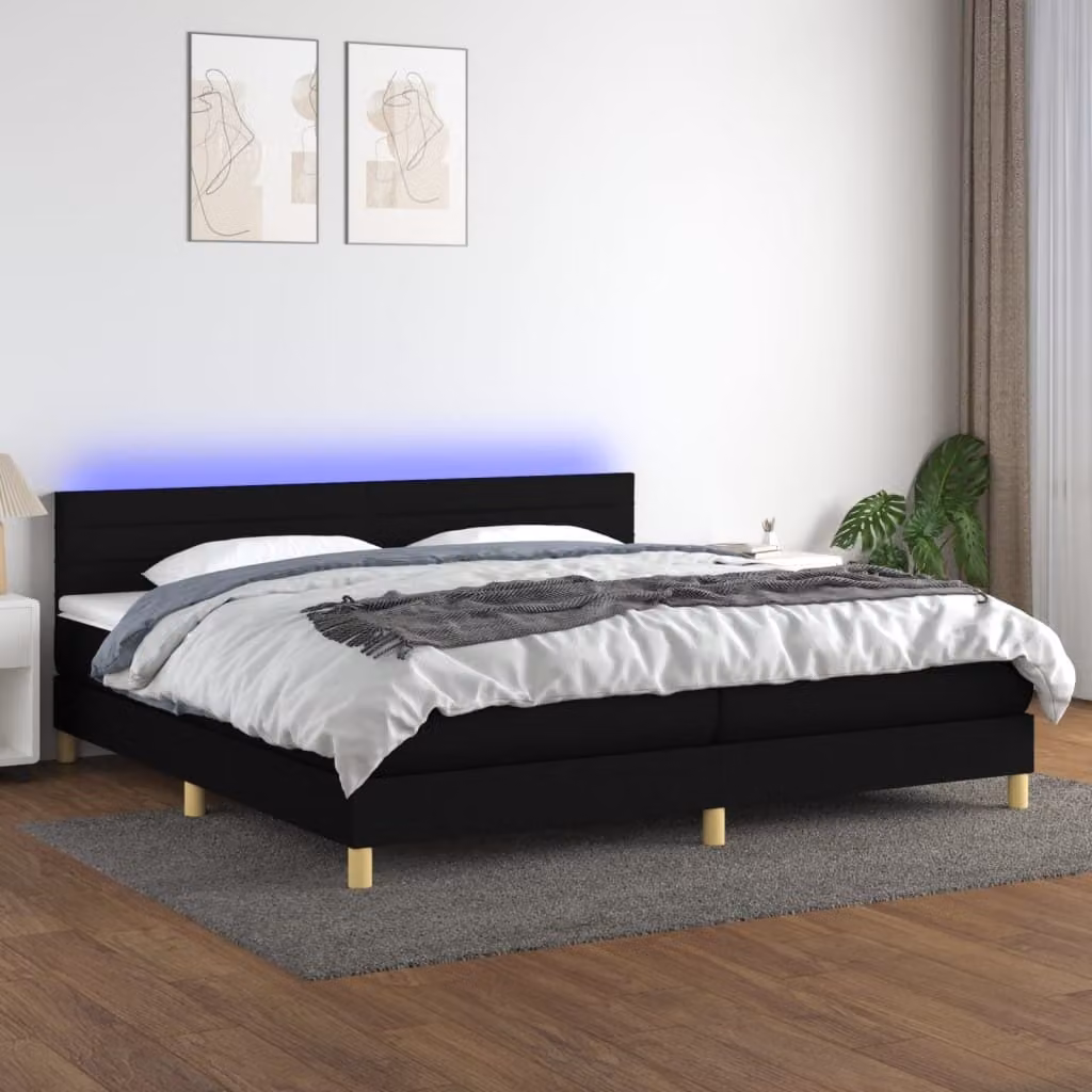 Maison Exclusive - Letto a Molle Materasso e LED Nero 200x200cm in Tessuto