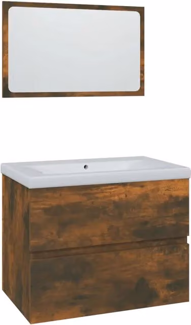 Set di Mobili da Bagno | Armadio da bagno Rovere Fumo in Legno Multistrato