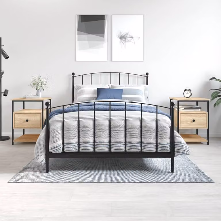Set di 2 comodini vidaXL in legno multistrato e metallo, colore rovere sonoma, L 40 cm x P 42 cm x H 56 cm