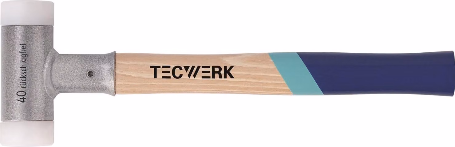 Martello a testa piatta, lunghezza 380 mm, testa 45 mm, in legno di hickory, anti-rimbalzo, nylon duro, bianco