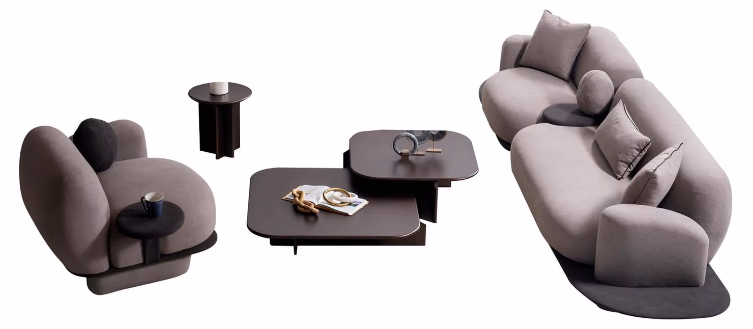 Moderne Graue Polstergarnitur Textilcouch Sitzsessel Couchtische