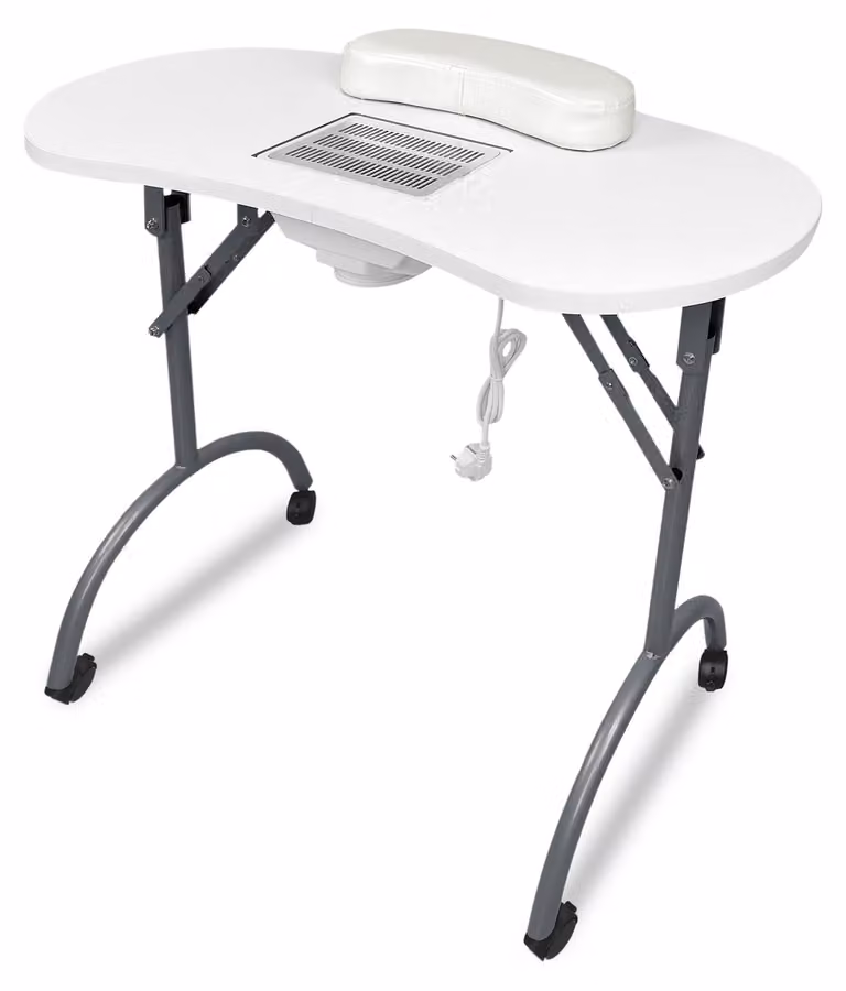 Tavolo da manicure QEENTOE con ruote, tavolo pieghevole per unghie con cassetto e borsa da trasporto, tavolo mobile per studio di nail art, design delle unghie e cosmetica, tavolo da lavoro pieghevole con spazio di stoccaggio, 98 × 44 × 77 cm, bianco