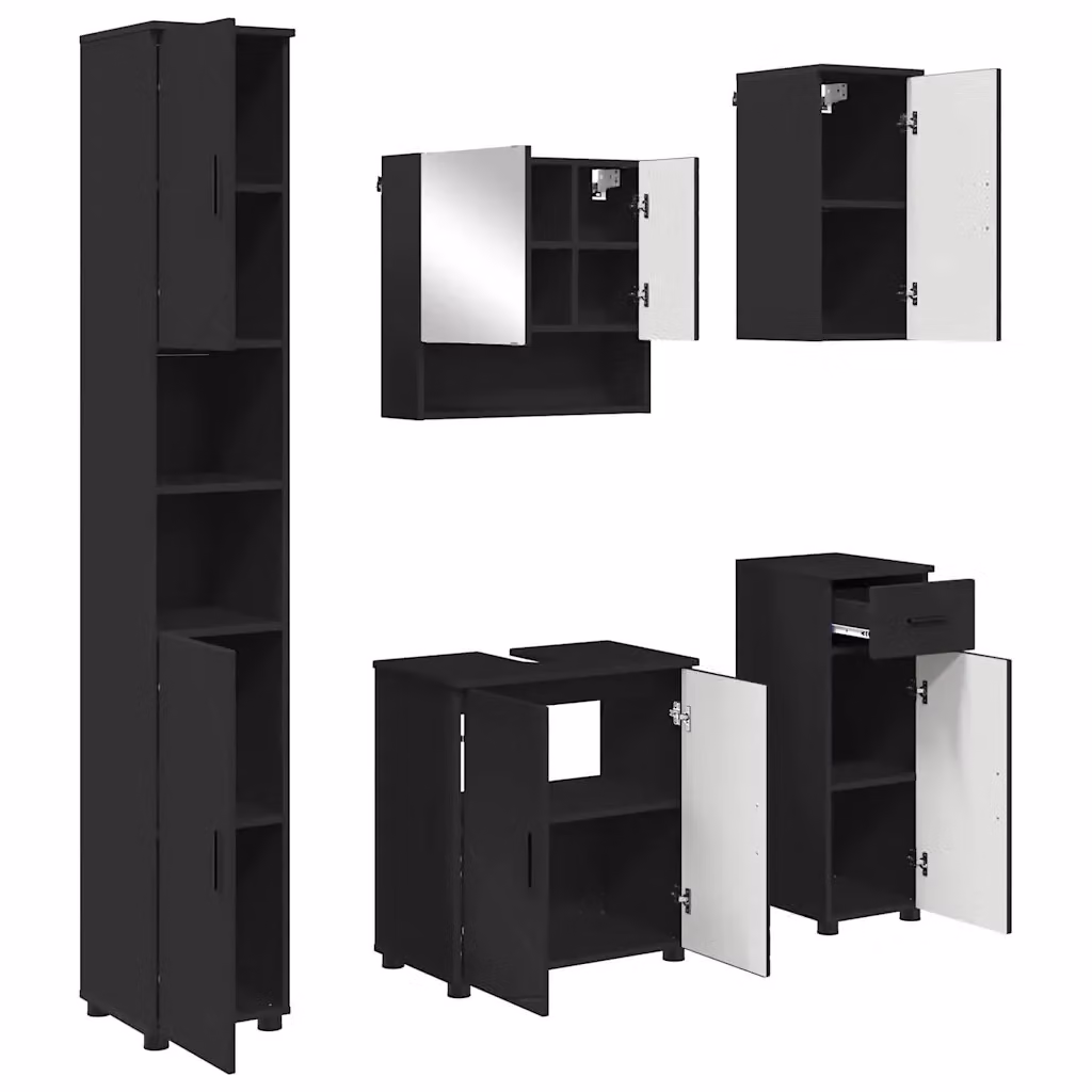 Set di mobili per il bagno moderno vidaXL in nero opaco composto da 5 pezzi L/P/H: 61 x 35 x 64 cm – 2