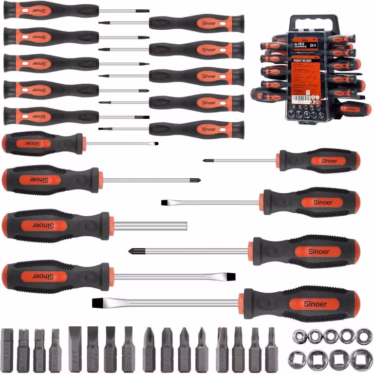 Set di 44 pezzi di cacciaviti con punte magnetiche e inserti, realizzato in acciaio cromo-vanadio