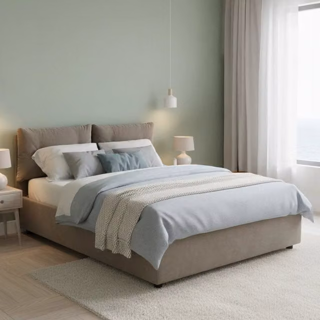 Letto Matrimoniale Talamo Italia con Contenitore a Alzata, Rivestimento in Tessuto Grigio, L/P: 160 x 200 cm