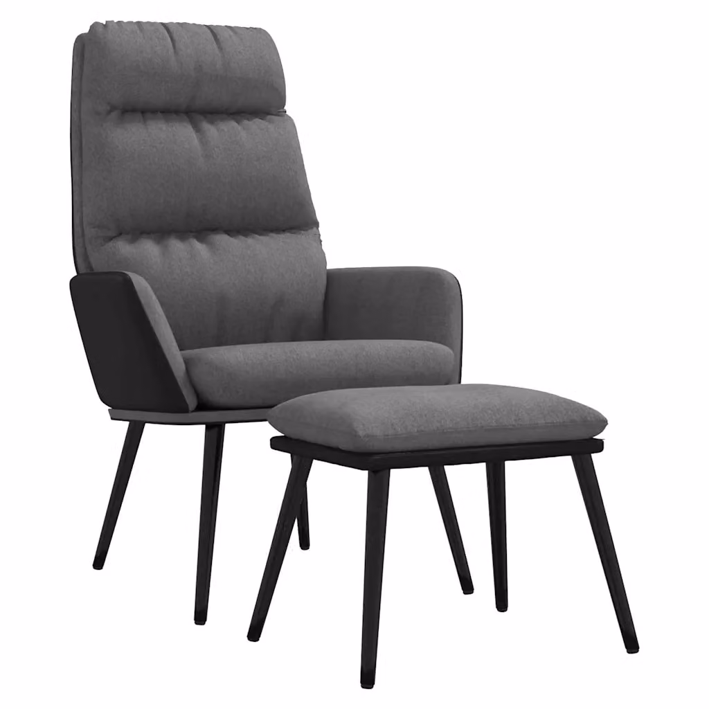 Divano Sedia-Poltrona Relax con Sgabello Grigio Chiaro in Tessuto e Similpelle – 2
