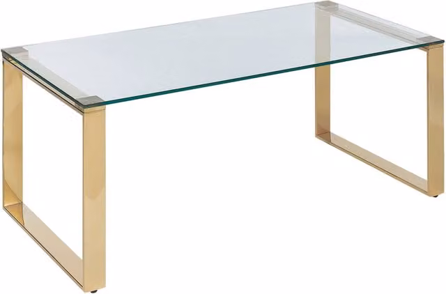 Tavolino rettangolare moderno BELIANI in vetro trasparente e metallo dorato L: 100 cm, P: 50 cm, H: 40 cm