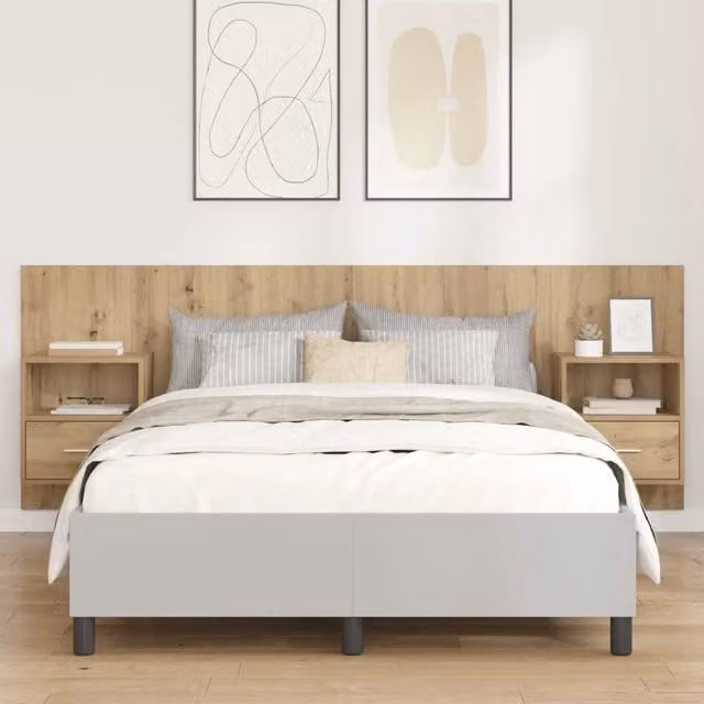 Testata con Comodino 3 pz-Set di 3 Testiera con Contenitore Rovere artigianale Legno multistrato 745258