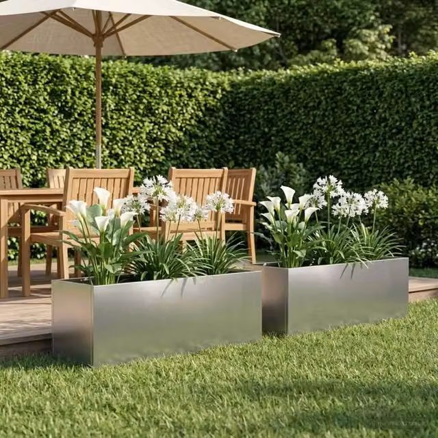 Vaso da giardino 2 pz Argento 80 x 30 x 30 cm Acciaio Inox 8005213