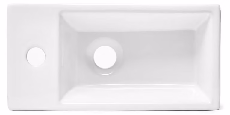 Lavabo da bagno a parete Brevis della Swiss Aqua Technologies, con foro per rubinetto a sinistra, dimensioni 40,5 cm x 20,5 cm, colore bianco