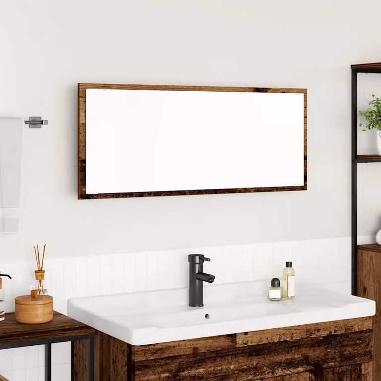 Specchio da parete moderno vidaXL in legno marrone, rettangolare, L: 90 cm, P: 8,5 cm, H: 37 cm