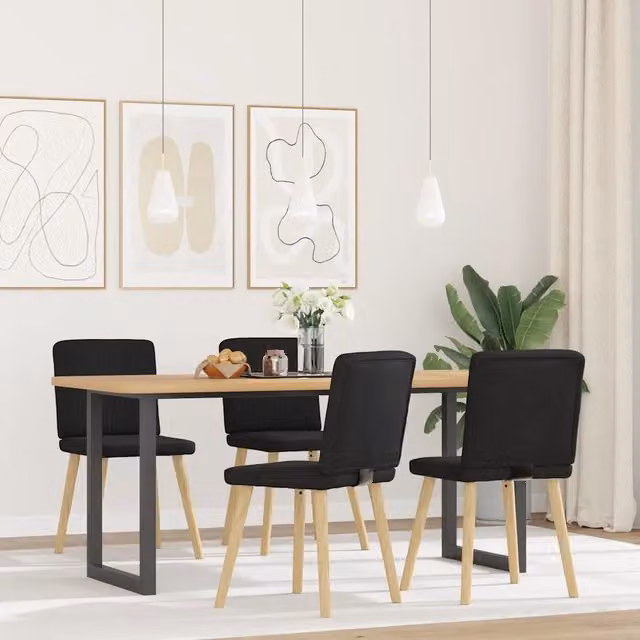 Set di 4 sedie da pranzo moderne vidaXL in tessuto nero con struttura in legno e metallo