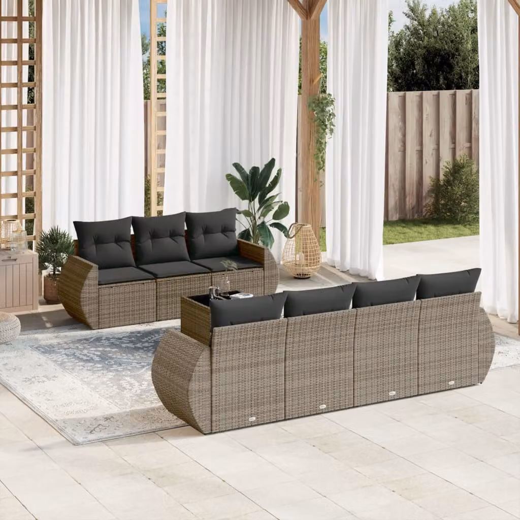Set Divano da Giardino vidaXL 8 pz Grigio con Cuscini e Tavolino in Polyrattan e Acciaio – 1