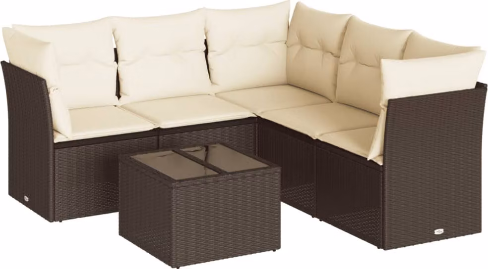 Set Divano da Giardino 6 pz con Cuscini Marrone in Polyrattan