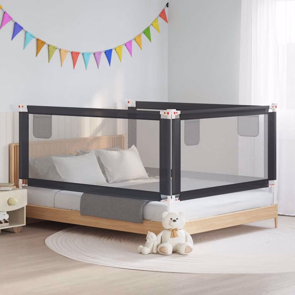 Sponda Letto Sicurezza Bambini vidaXL Grigio Scuro in Tessuto e Metallo, L: 190 cm, H: 25 cm