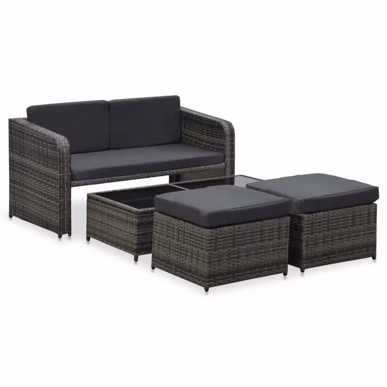 Set Divani da Giardino 4 pz con Cuscini in Polyrattan Antracite
