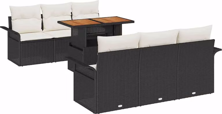 Set Divano da Giardino con archiviazione 7 pcs Nero Poly Rattan