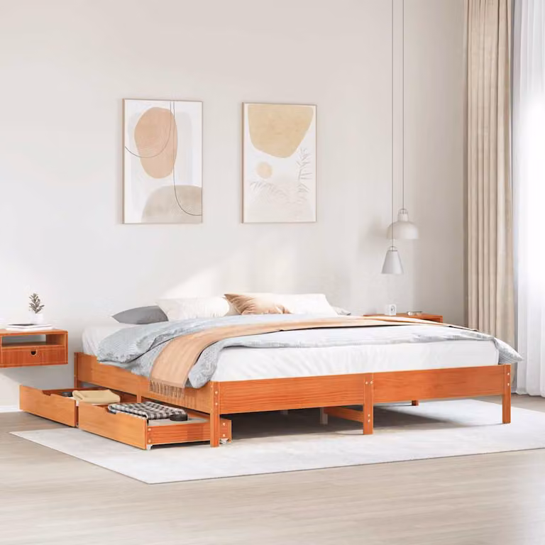 Letto in legno di pino rustico vidaXL senza materasso, colore marrone cera, L/P/H: 200 x 180 x 36,5 cm