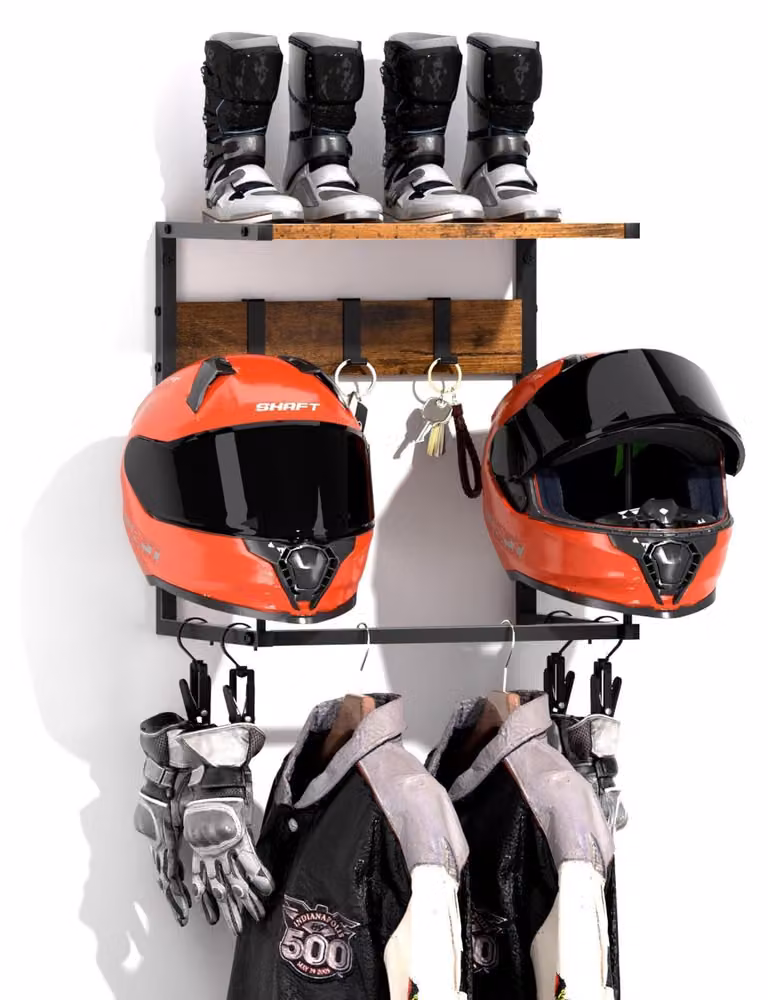 Porta-casco da parete con organizer