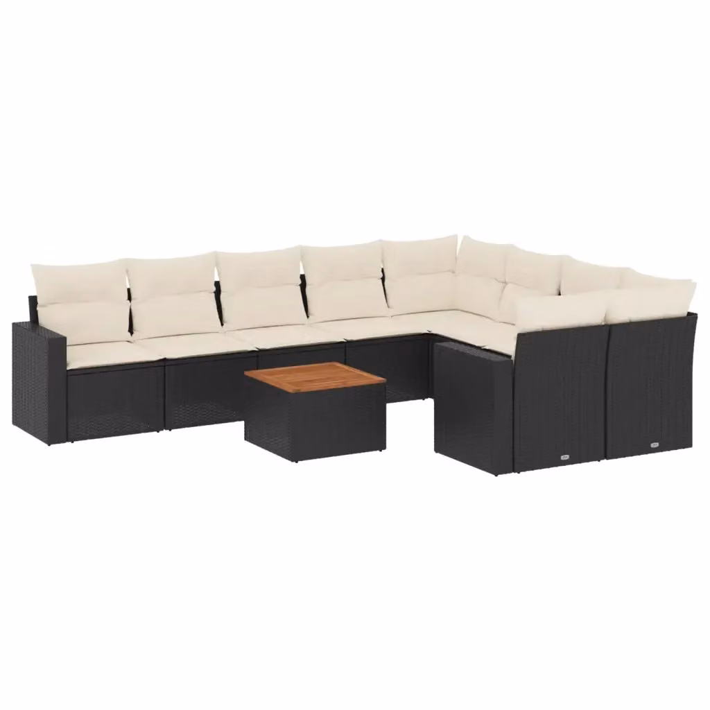 Set di divani da giardino vidaXL a forma di L in polyrattan nero con cuscini e tavolino da esterno – 2