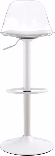 Set di 2 Sgabelli da Bar Regolabili Girevoli con Schienale Trasparente e Poggiapiedi; Metallo e Plastica; Bianco