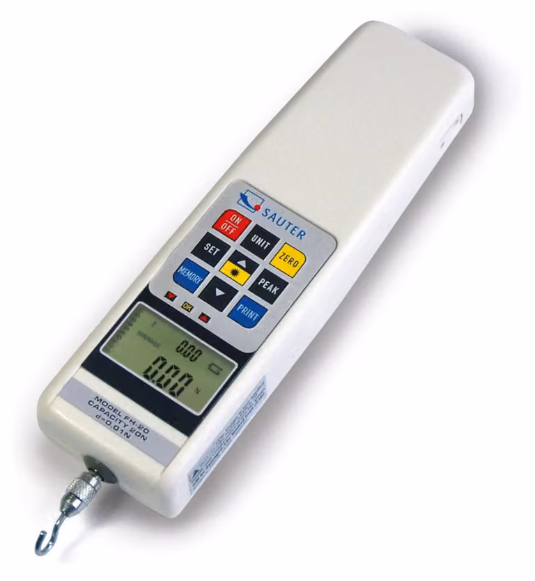 Misuratore di forza digitale Sauter FH-100 per misurazioni di forza di trazione e compressione fino a 100 N