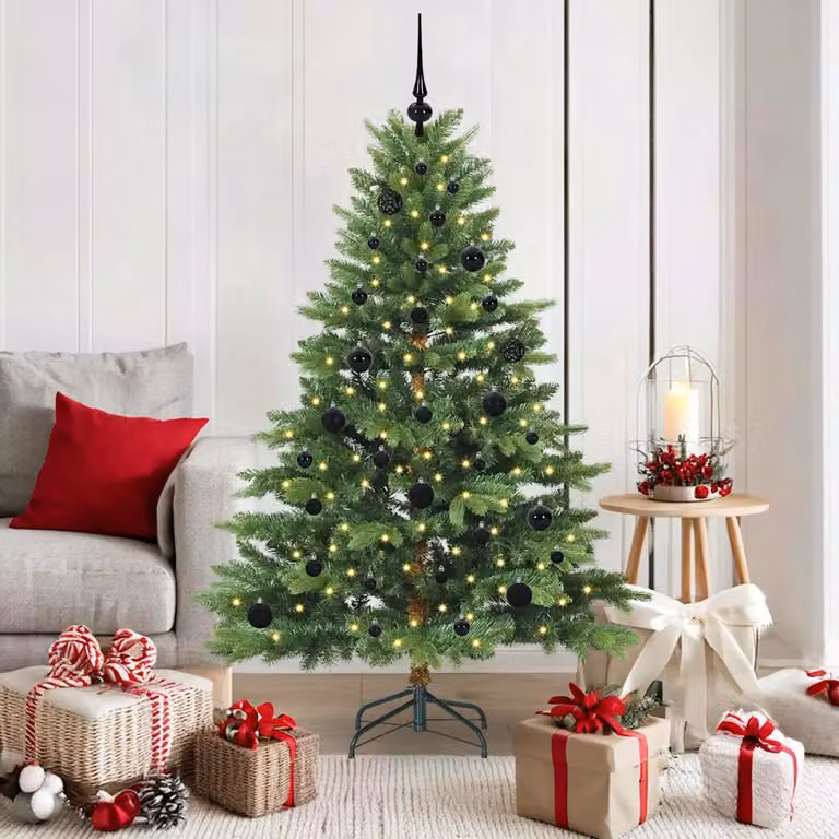 Albero di Natale artificiale moderno vidaXL verde con 150 LED luce bianca calda in PE e PVC, Altezza: 150 cm
