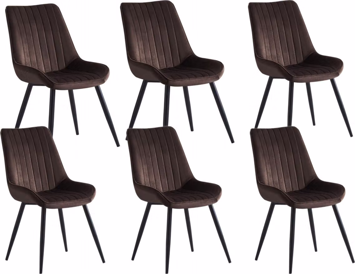 6pcs. Woward sala da pranzo sedie cucina sedia imbottita velluto+metallo marrone