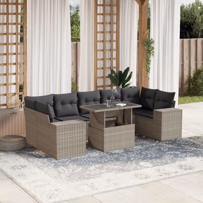 vidaXL Set Divano da Giardino a L 8pz in Polyrattan Grigio Antracite con Cuscini e Tavolino
