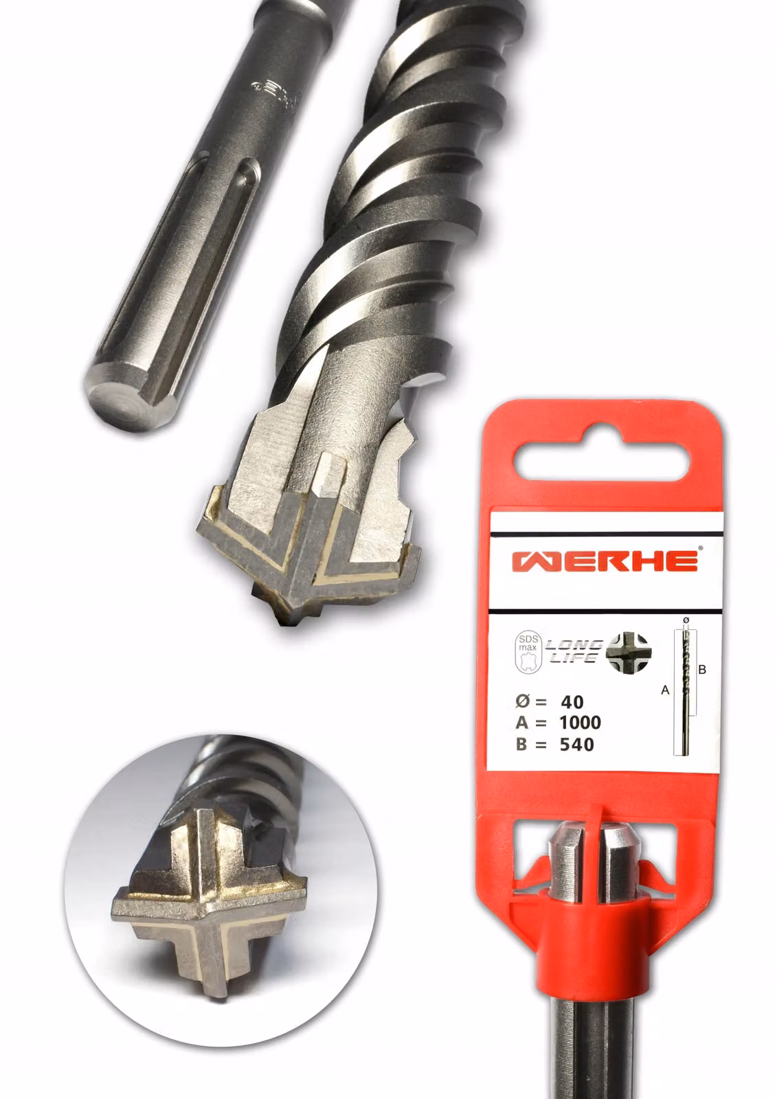 WERHE Croce di perforazione per calcestruzzo SDS MAX 40x1000 mm