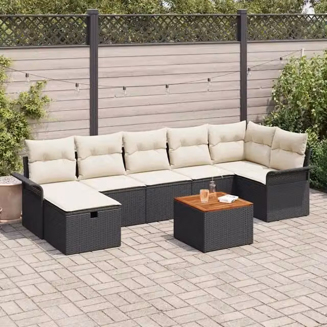 Set Divano da Giardino 8 pz Nero Poly Rattan 3360792
