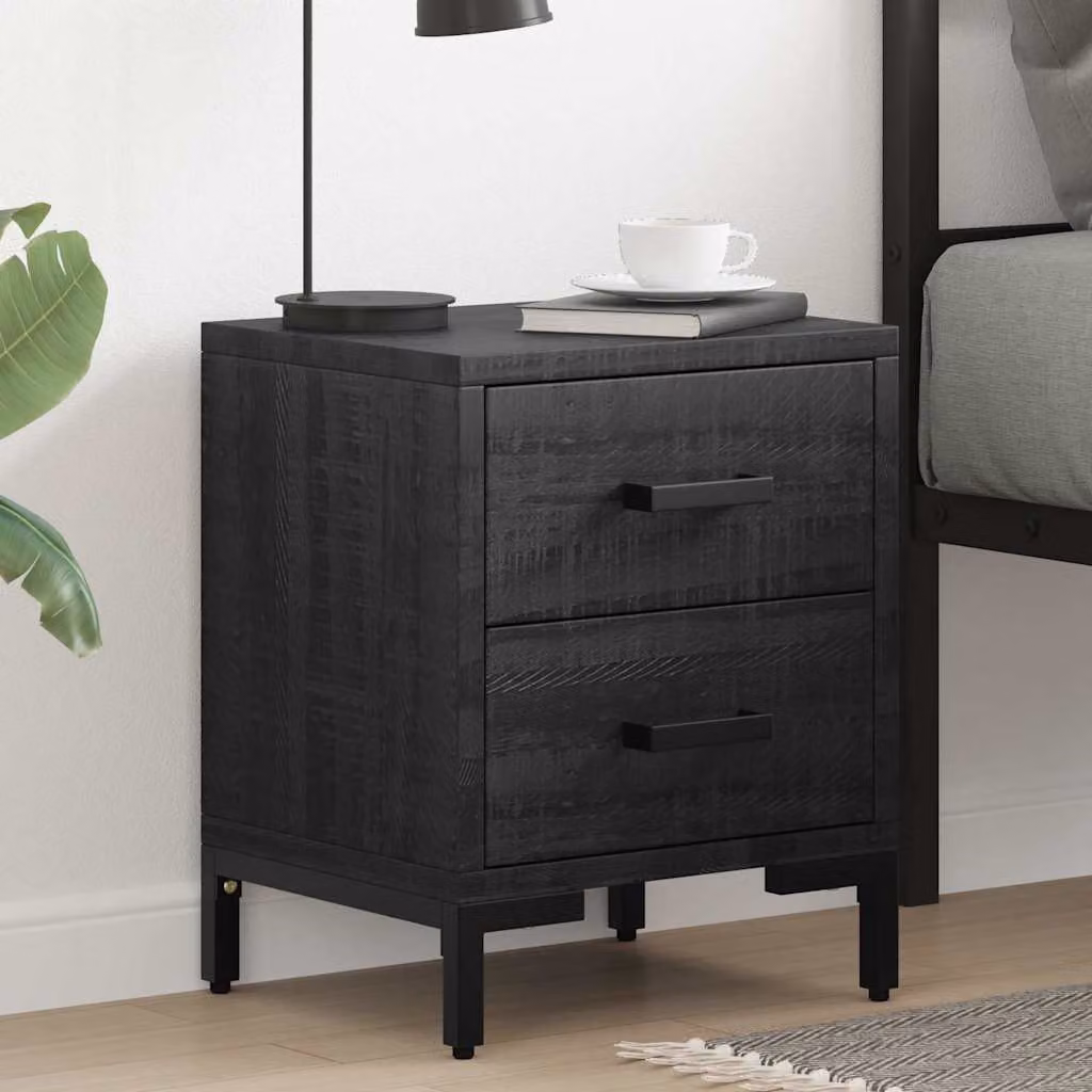 Set di 2 comodini vidaXL in legno di pino e metallo neri stile vintage L/P/H: 36 x 30 x 45 cm – 1