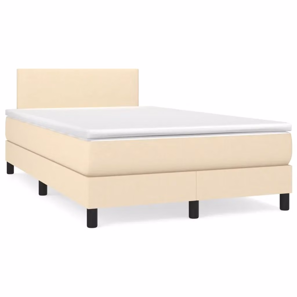 vidaXL Giroletto a Molle Ibrido con Materasso in Tessuto Beige e Bianco L/P/H: 120 x 200 cm – 2